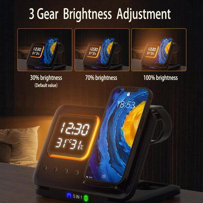 15W 5-in-1 Wireless Charger Stand with LED Digital Alarm Clock