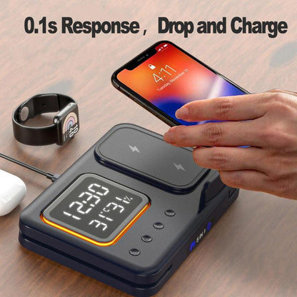15W 5-in-1 Wireless Charger Stand with LED Digital Alarm Clock