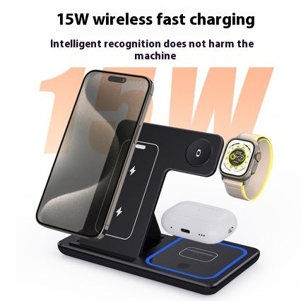 15W 3-in-1 LED Fast Wireless Charger Stand – Foldable Charging Station