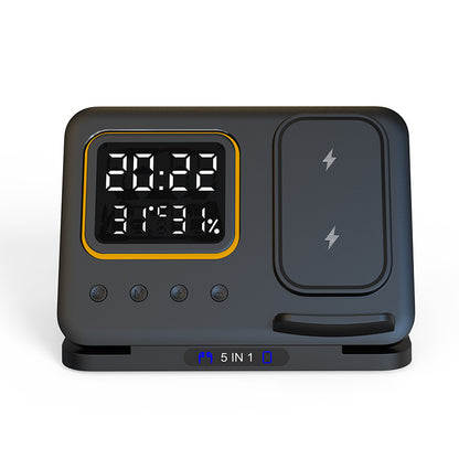 15W 5-in-1 Wireless Charger Stand with LED Digital Alarm Clock