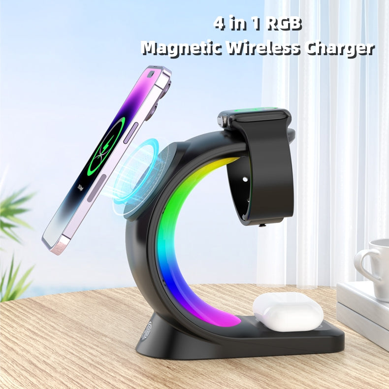 4-in-1 Magnetic Wireless Charger – Fast Charging Station with Ambient Light