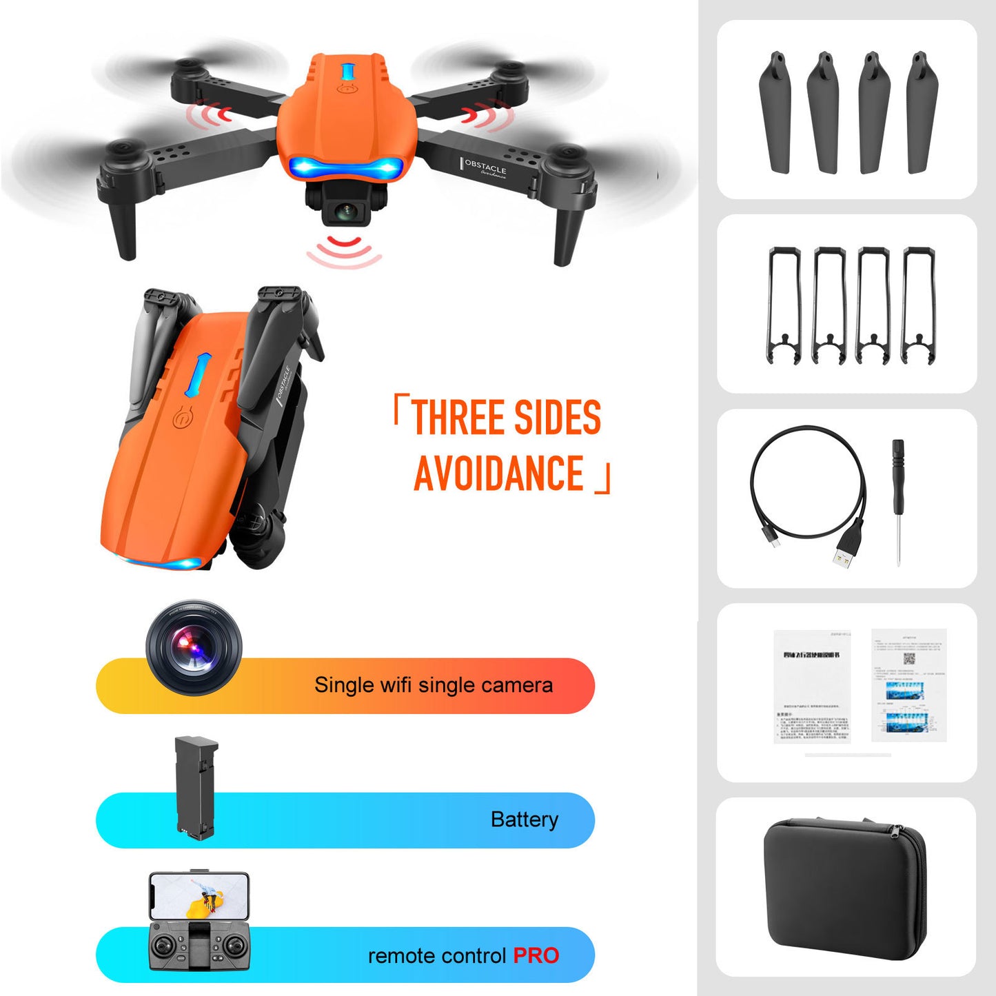 Drone à double caméra 4K – Télécommande avec détection d'obstacles sur trois côtés