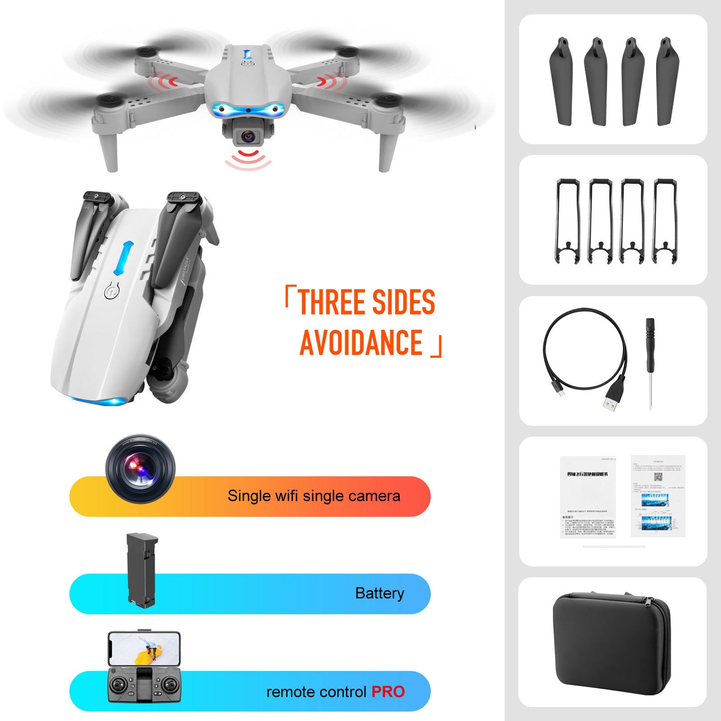 Drone à double caméra 4K – Télécommande avec détection d'obstacles sur trois côtés