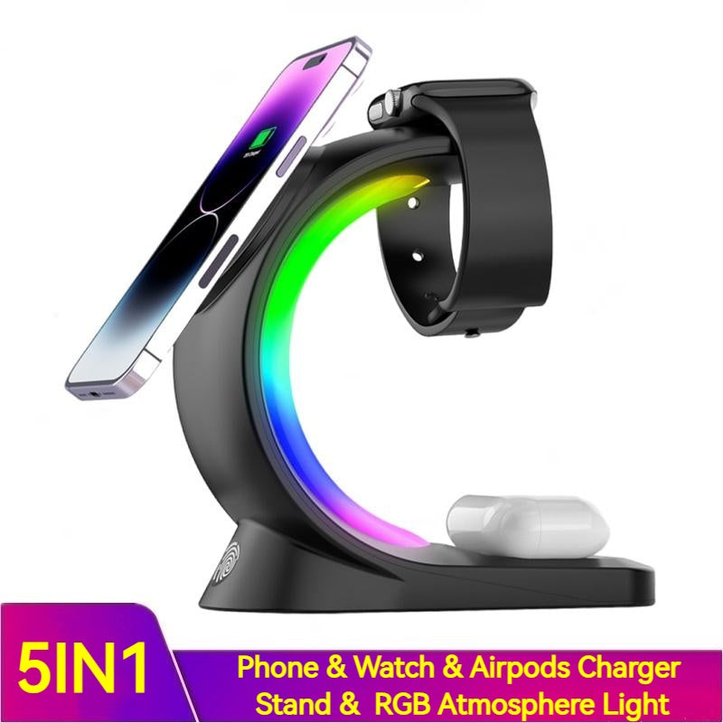 4-in-1 Magnetic Wireless Charger – Fast Charging Station with Ambient Light