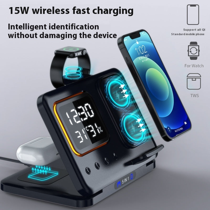 15W 5-in-1 Wireless Charger Stand with LED Digital Alarm Clock
