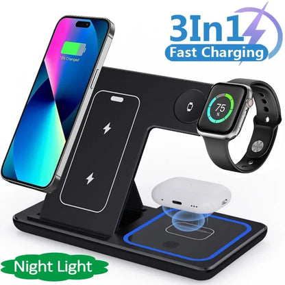 15W 3-in-1 LED Fast Wireless Charger Stand – Foldable Charging Station